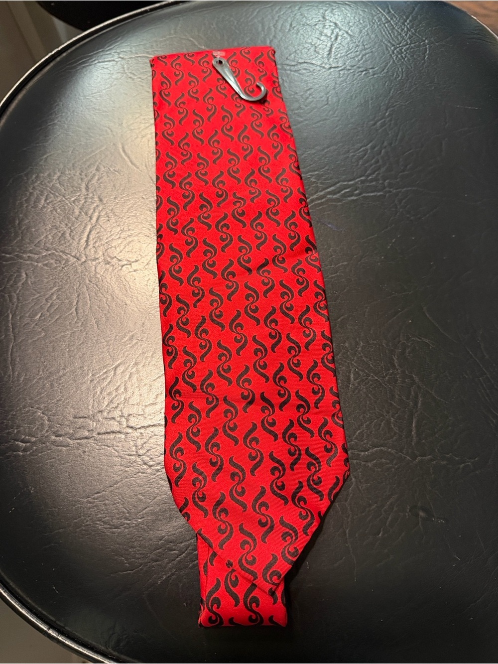 Givenchy Red Silk Tie with Black Swirl Pattern
